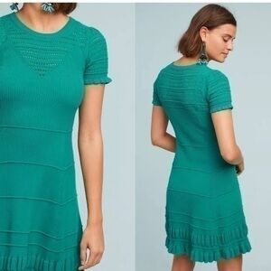 Anthropologie Dress Maeve Promenade Pointelle green crochet knit large